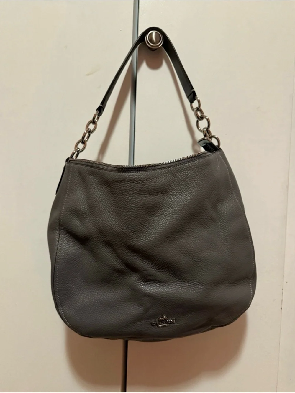 Coach Elle Hobo Heather Grey Pebbled Leather Shoulder Bag Silver Hardware